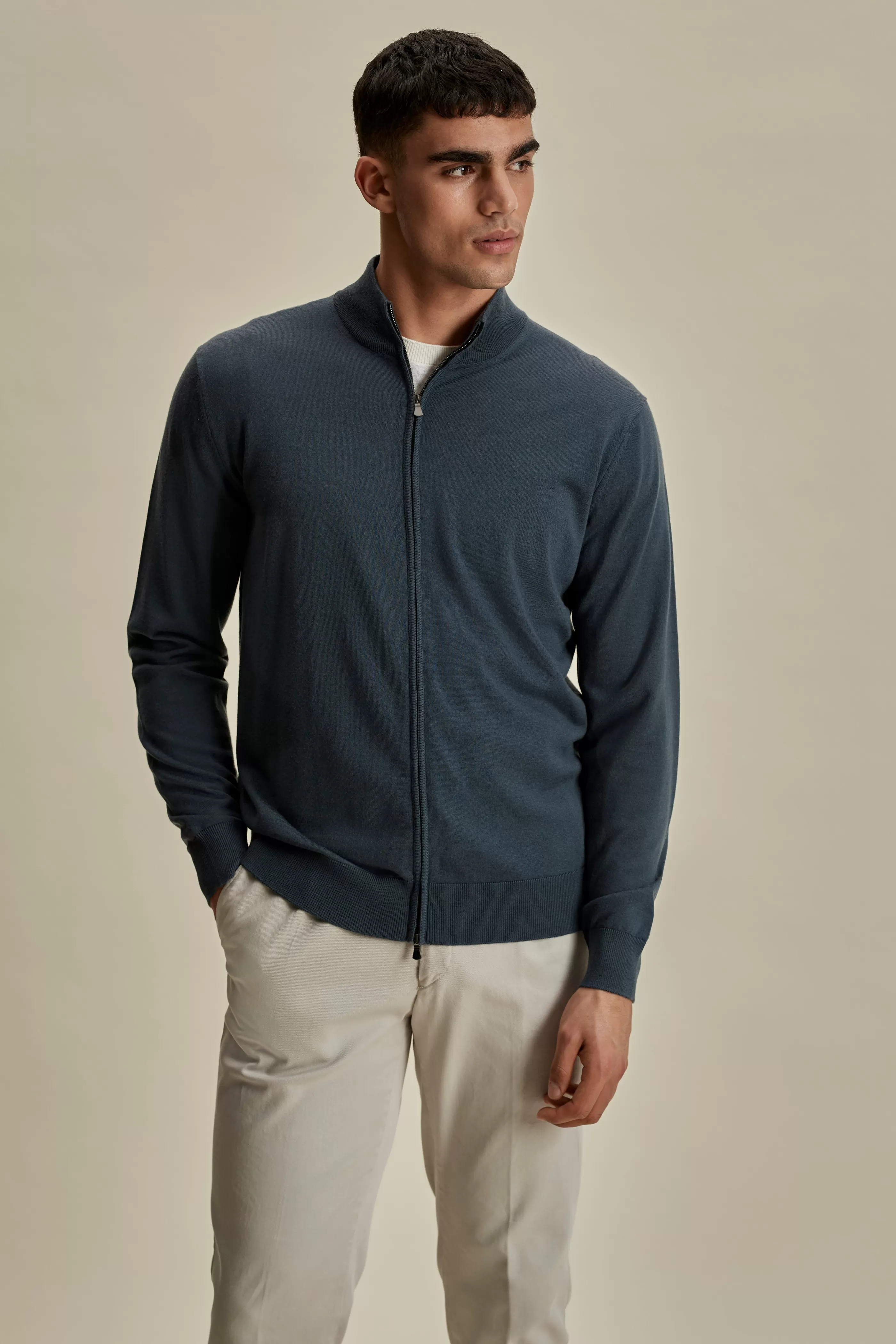 Thom Sweeney Merino Wool Zip-Through Mock Neck Knit