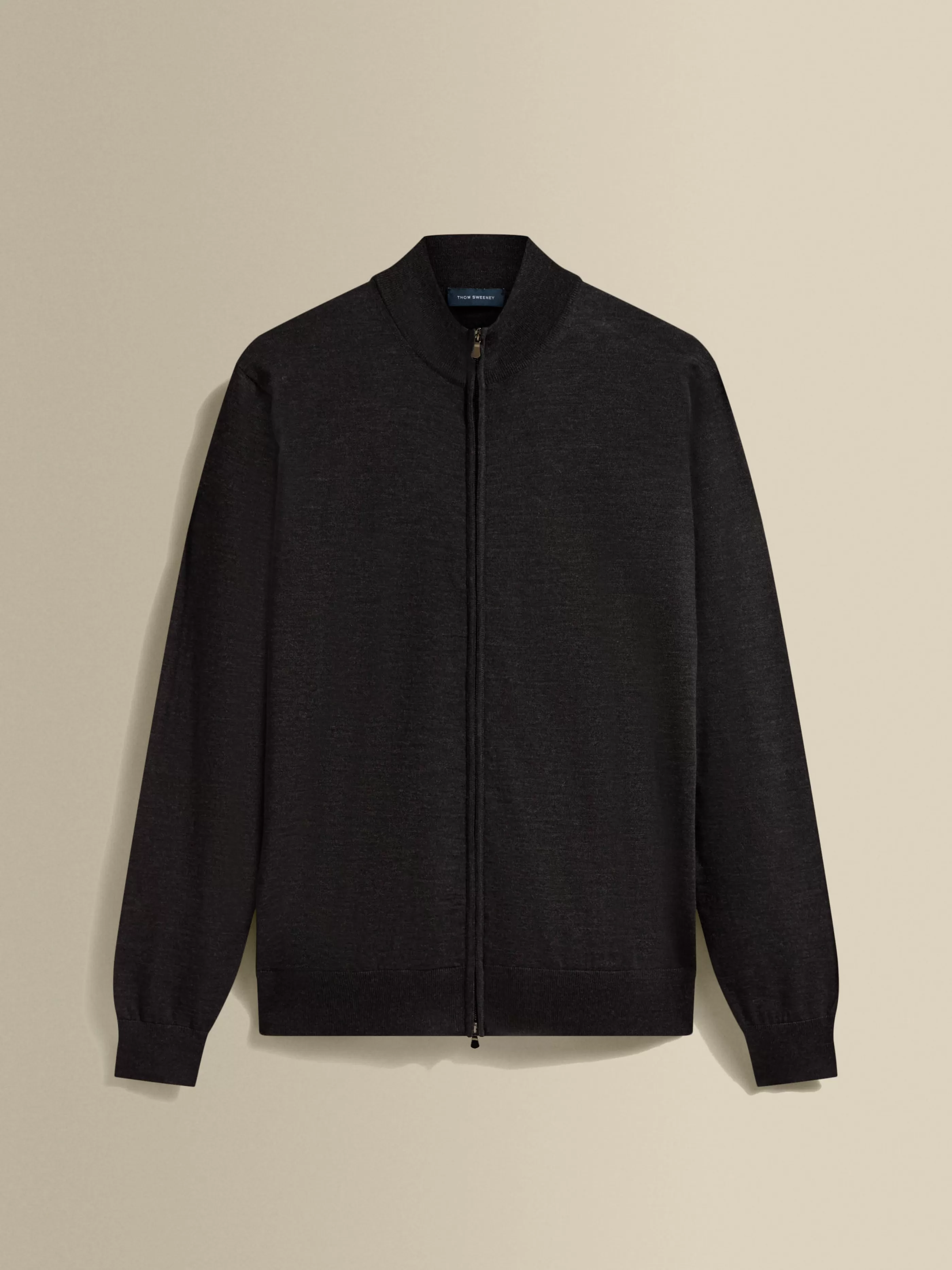 Thom Sweeney Merino Wool Zip-Through Mock Neck Knit