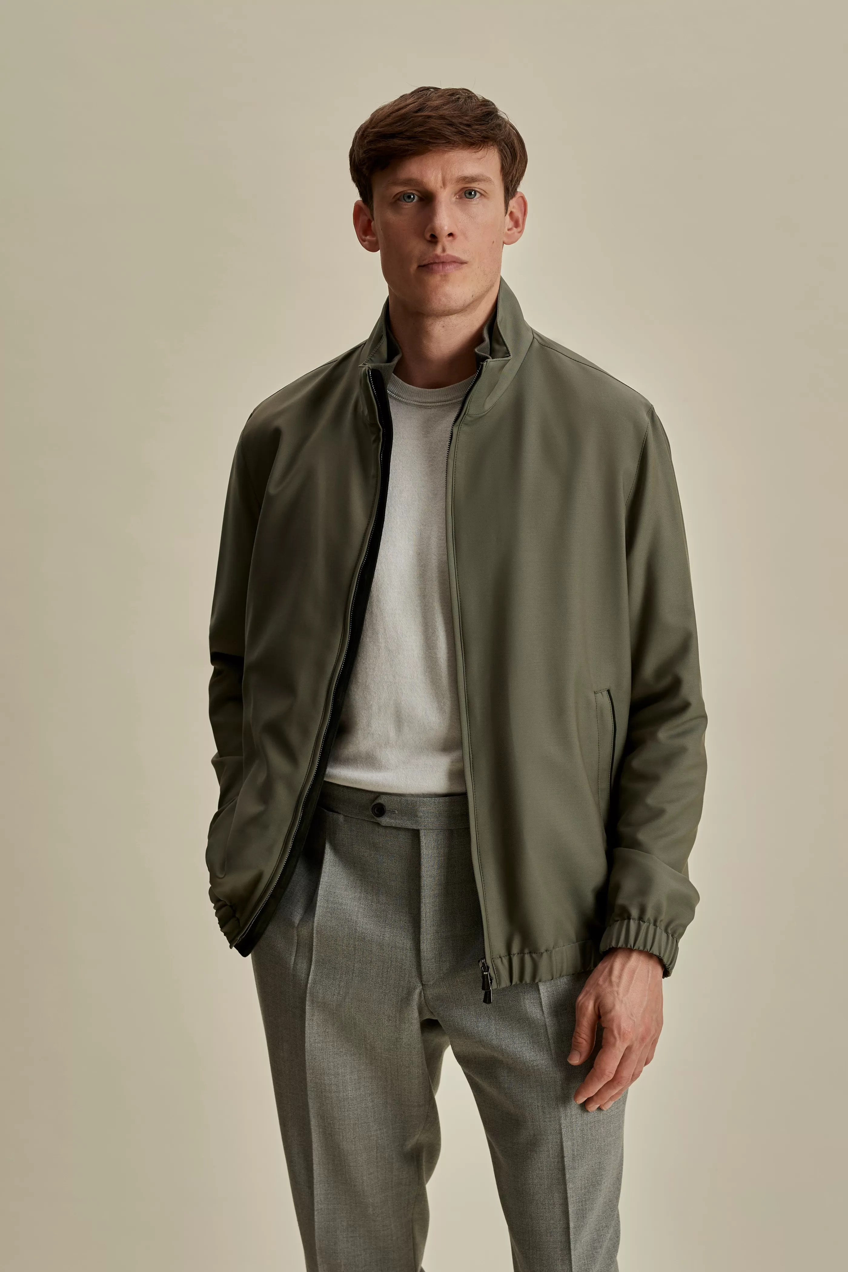 Thom Sweeney Nylon Zip-Through Mock Collar Bomber Jacket