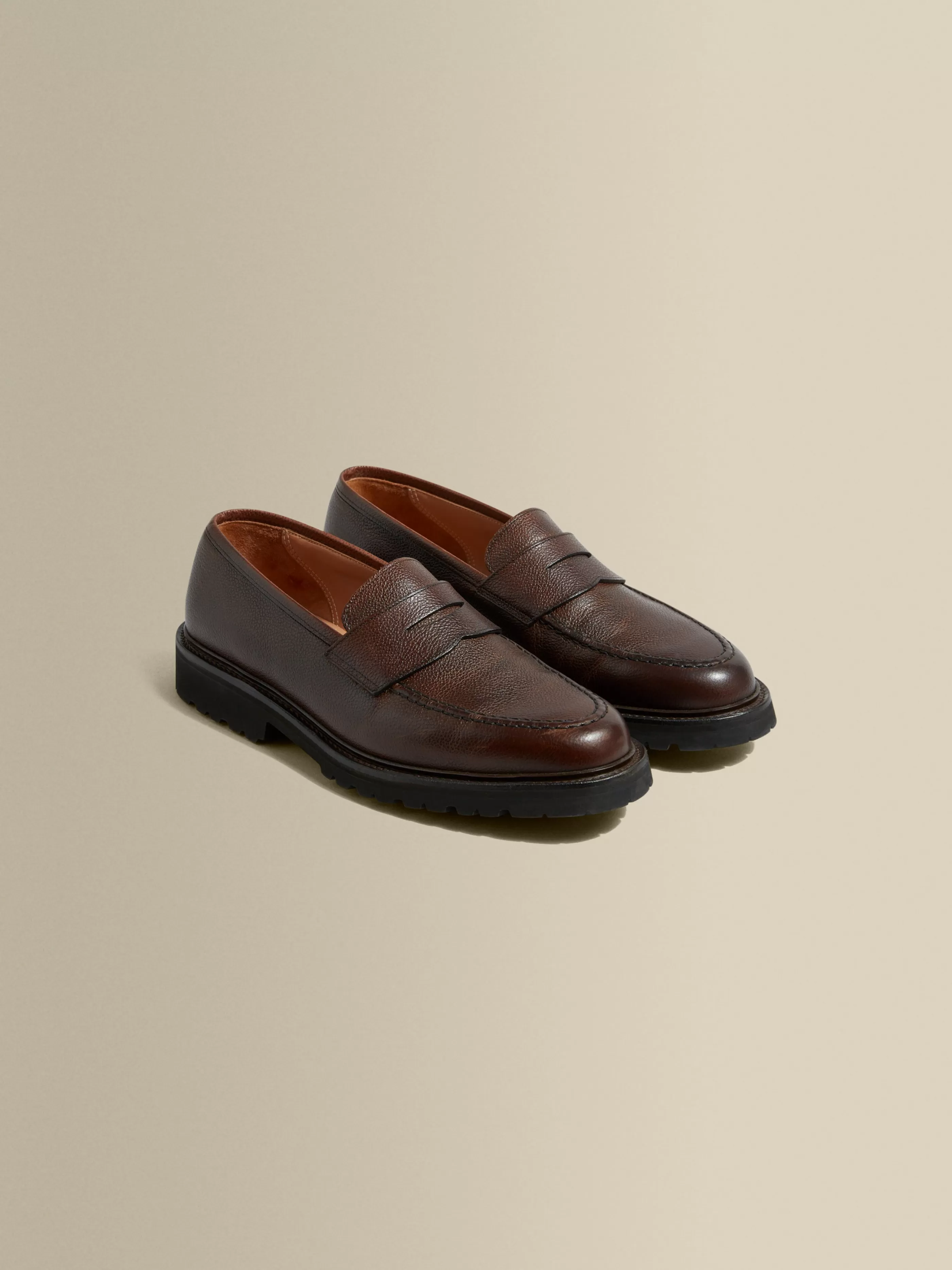 Thom Sweeney Pebble Grain Leather Penny Loafer Shoes