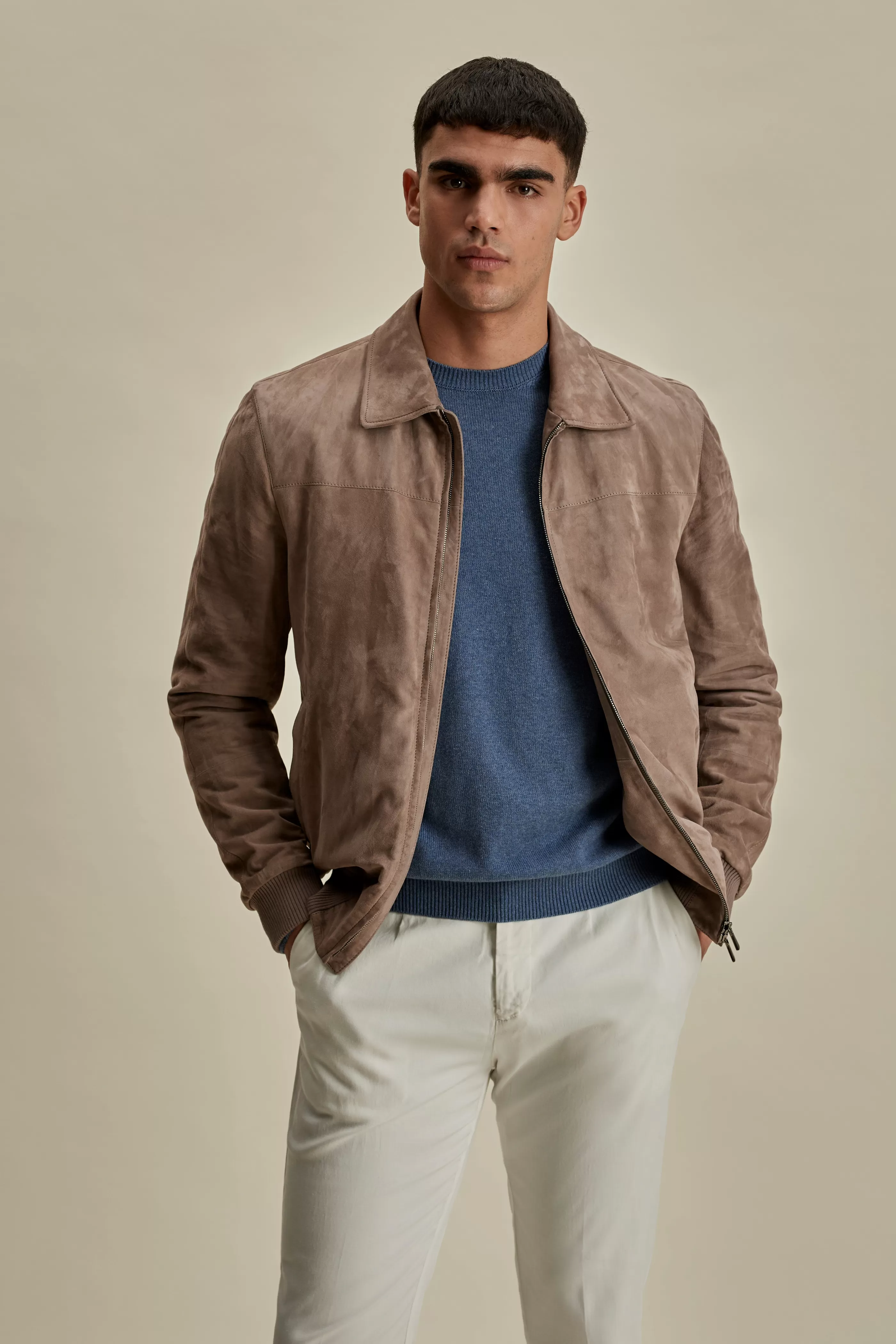 Thom Sweeney Suede Shirt Collar Bomber Jacket