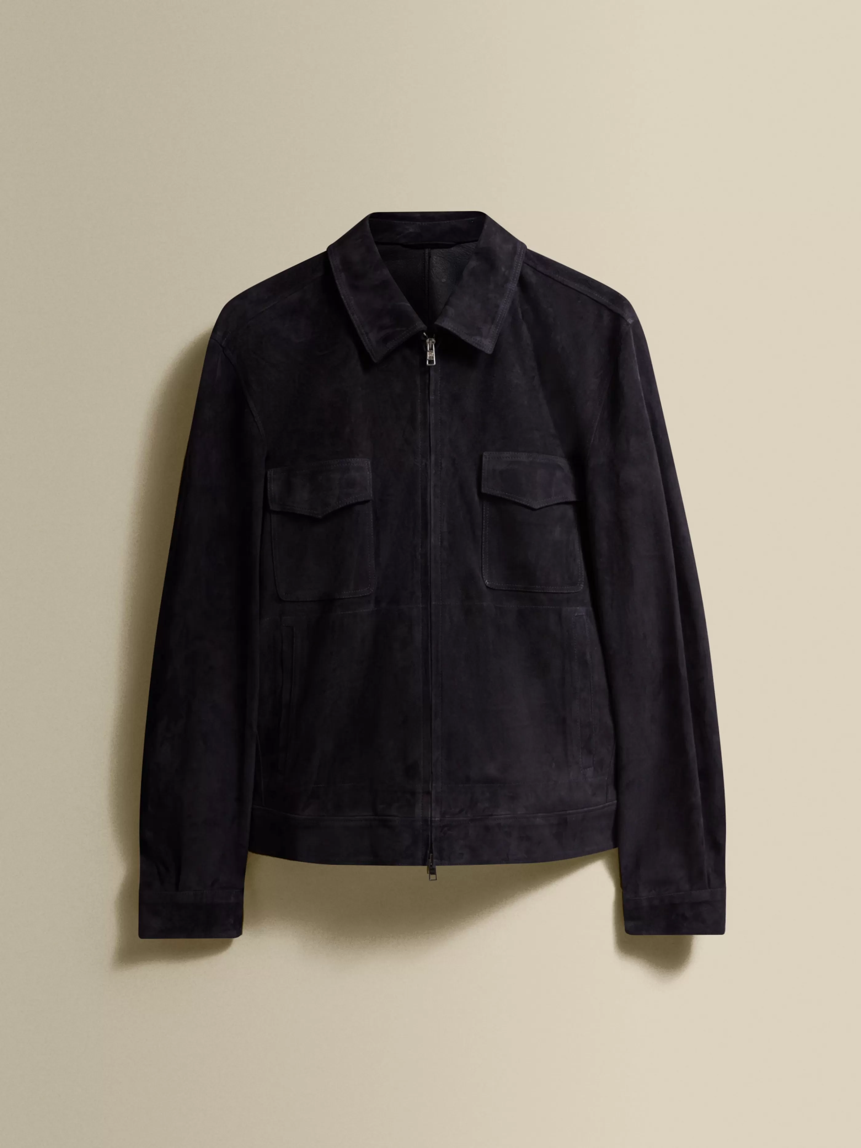 Thom Sweeney Suede Zip Through Pocket Bomber Jacket