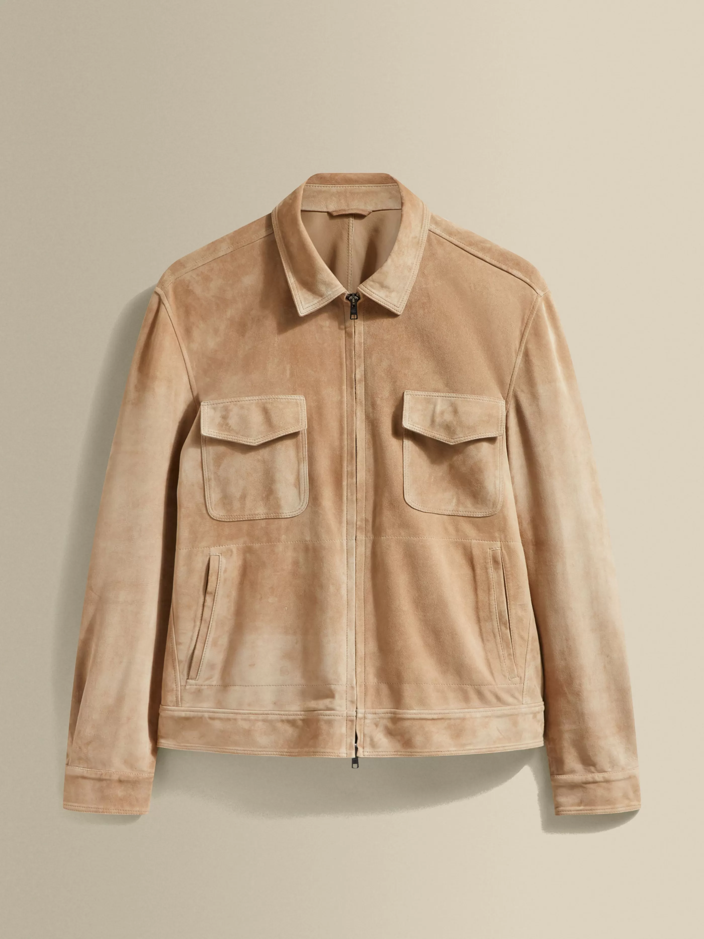 Thom Sweeney Suede Zip Through Pocket Bomber Jacket