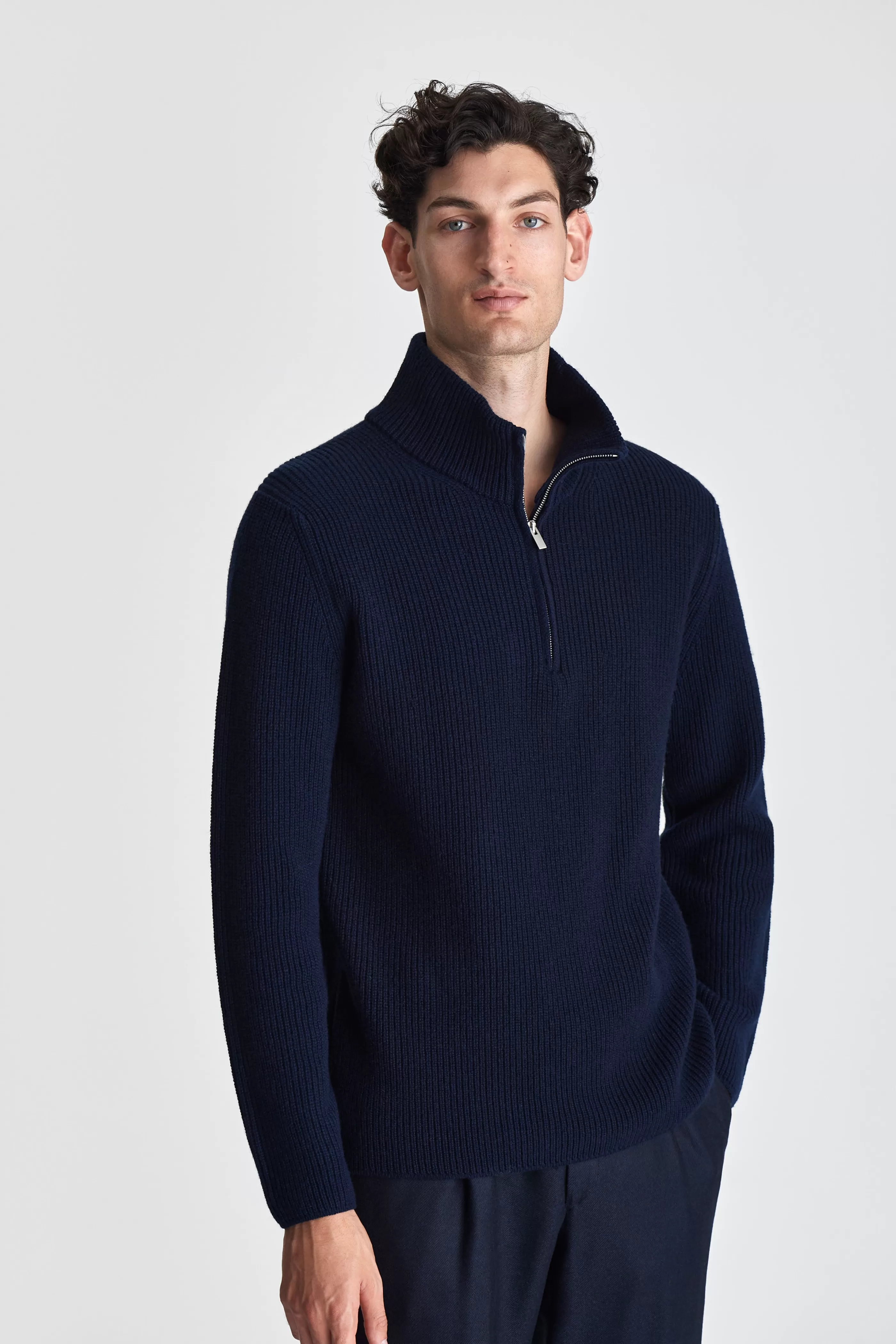Thom Sweeney Wool Cashmere Half-Zip Fisherman Sweater