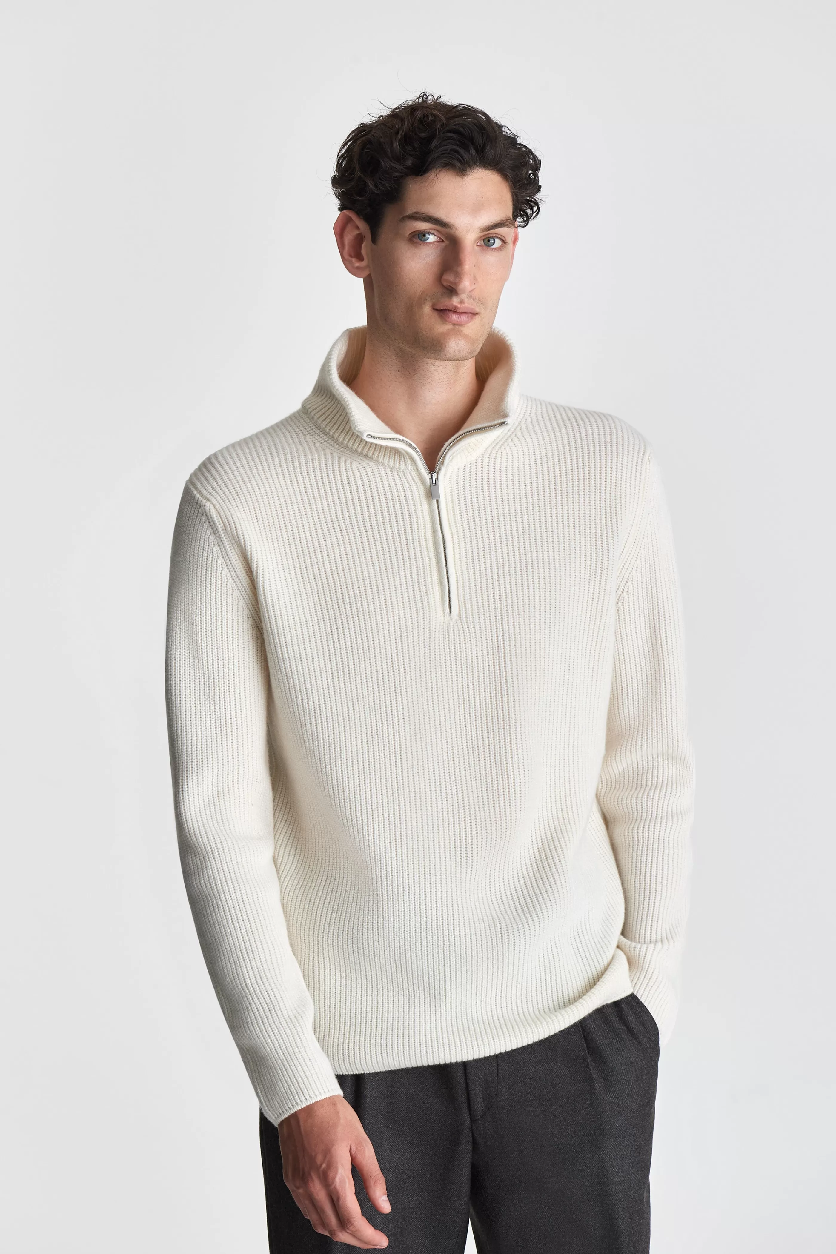 Thom Sweeney Wool Cashmere Half-Zip Fisherman Sweater