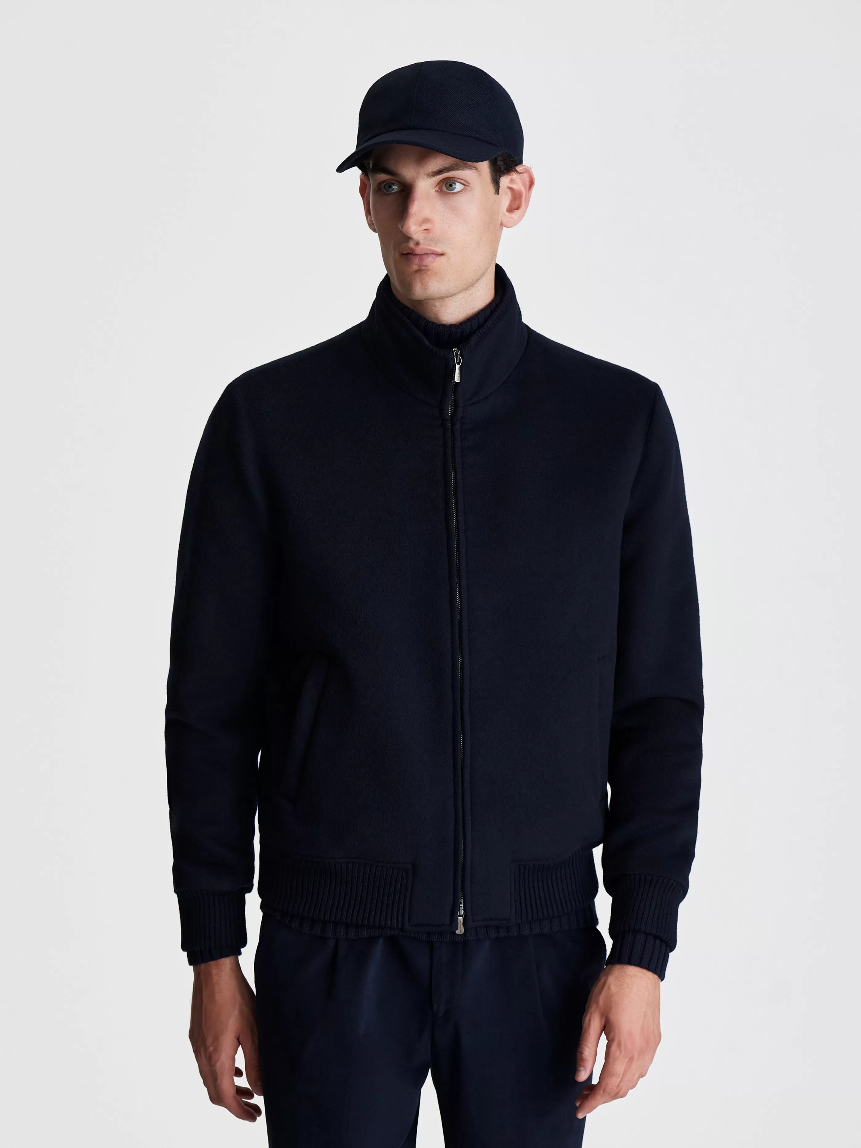 Thom Sweeney Wool Cashmere Zip Through Bomber Jacket