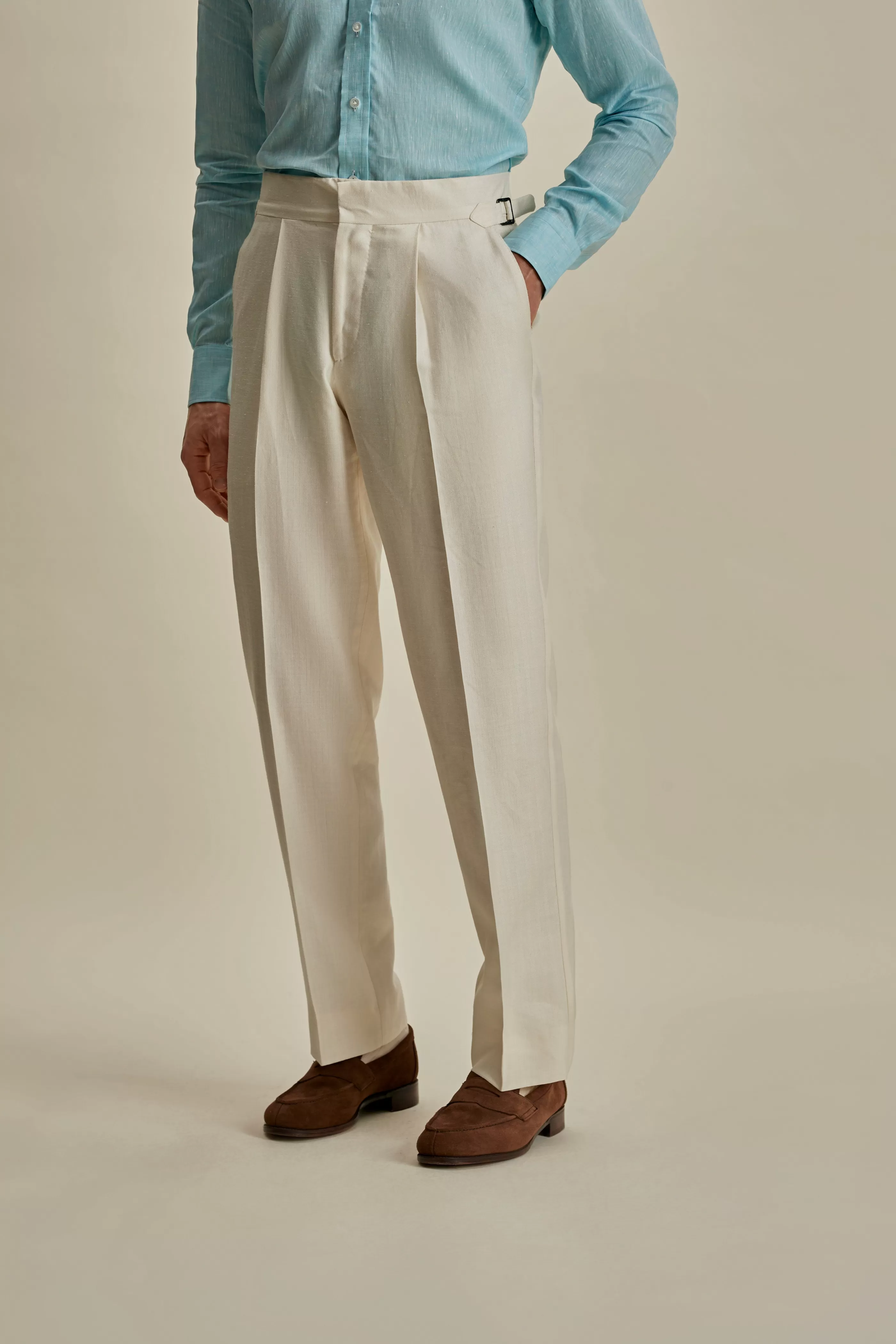 Thom Sweeney Wool Silk Wide Leg Easy Tailored Trousers
