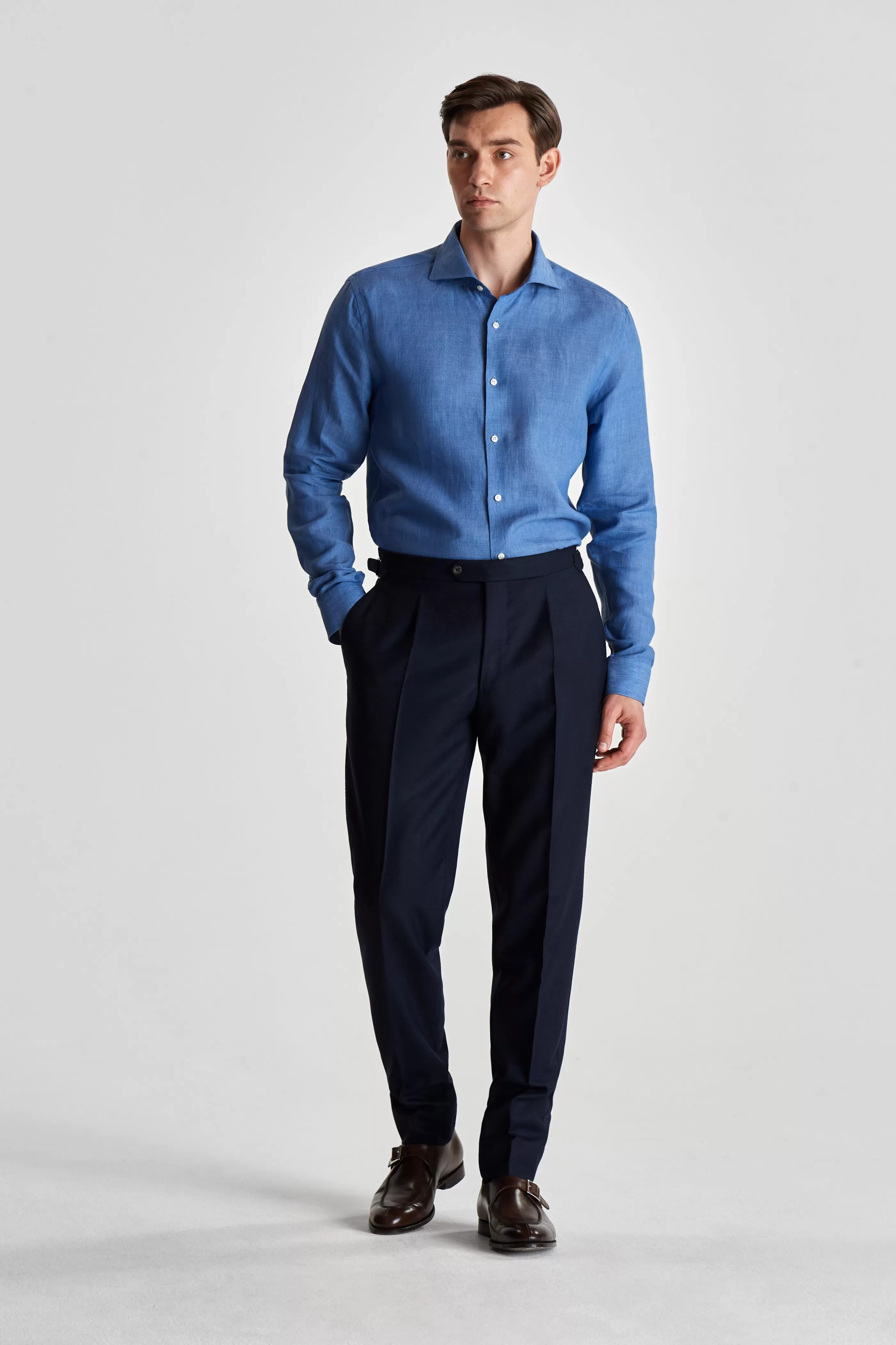 Thom Sweeney Wool Single Pleat Trousers